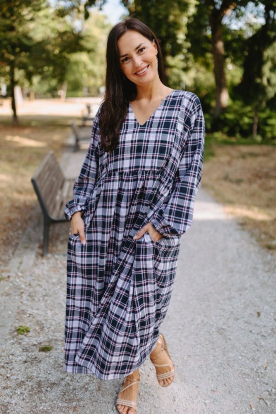 Šaty "Boho Flanel" - modro-ružové kocky