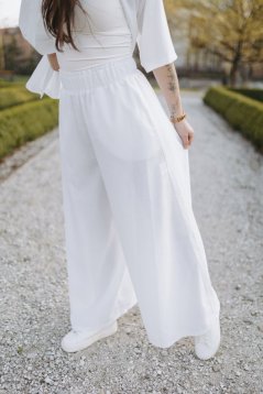 Dlhé ľanové maxi nohavice - biele