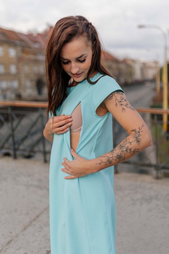 Elegantné šaty na dojčenie – bledo modré - Veľkosť: XS/S