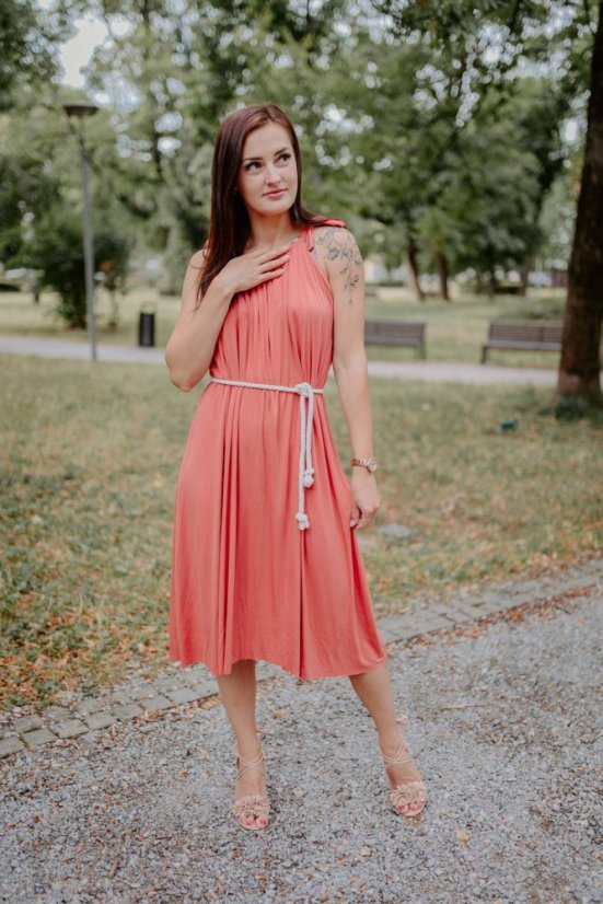 Bambusové šaty na dojčenie – marhuľková - Veľkosť: UNI, Dĺžka: MIDI