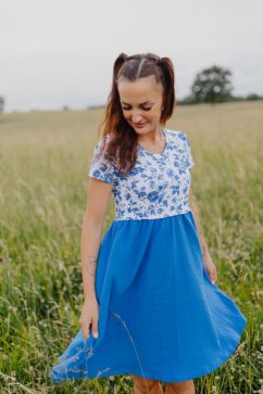 Šaty "Bohémia" mušelin  - modré kvety
