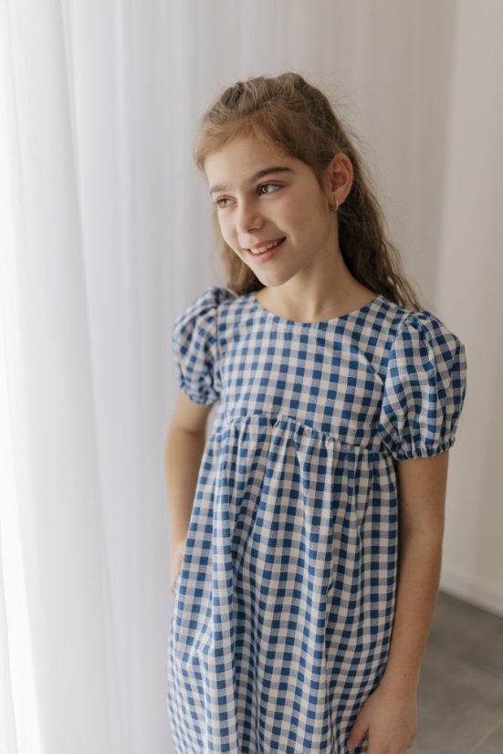 Bavlnené šaty "Tartana" - MAMA A DCÉRA – modré