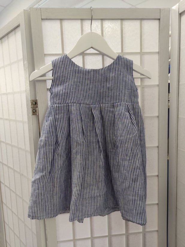 Dievčenské ľanové šaty - tmavomodrý pásik - Veľkosť detské oblečenie: 92-98