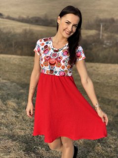 Šaty "Bohémia" mušelin - červené folk