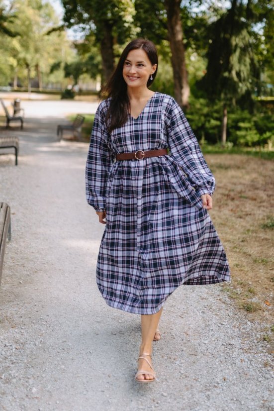 Šaty "Boho Flanel" - modro-ružové kocky