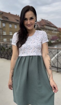 Šaty "Bohémia" mušelin  - mätové kvietky