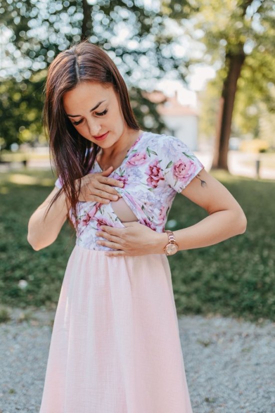 Šaty "Bohémia" Mušelin - MAMA a DCÉRA – ružové pivonky