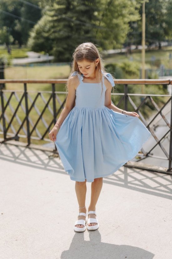 Dievčenské ľanové šaty "Aurela romantika" - baby blue