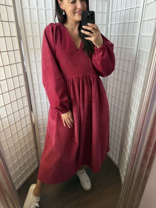 Šaty "Boho Menčester" - tmavá starorúžová