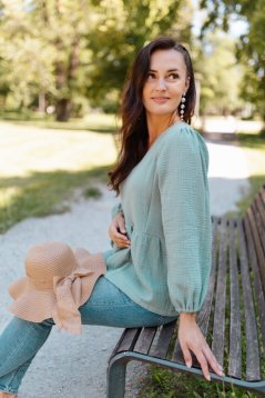Mušelínová blúzka "Boho Breeze" - púdrová mäta
