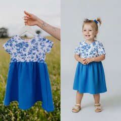 Detské mušelínové šaty  - modré kvety
