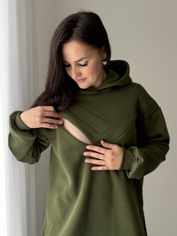 ELARA SET – asymetrická mikina & rebrované legíny - khaki zelená