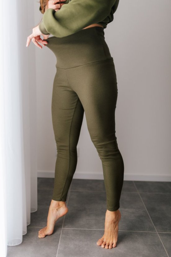 ELARA SET – asymetrická mikina & rebrované legíny - khaki zelená