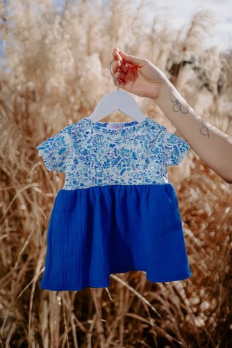 Detské mušelínové šaty  - modré - Veľkosť detské oblečenie: 68-74