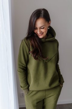 Teplá mikina s kapucňou – khaki zelená