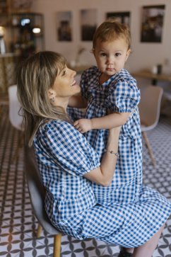 Bavlnené šaty "Tartana" - MAMA A DCÉRA – modré