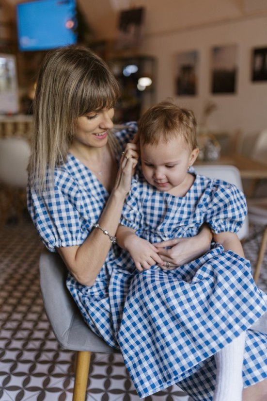 Bavlnené šaty "Tartana" - MAMA A DCÉRA – modré