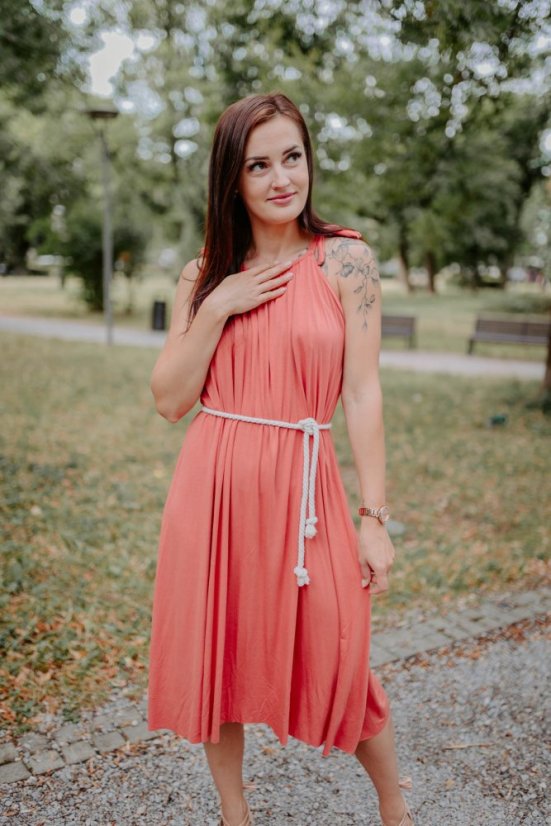 Bambusové šaty na dojčenie – marhuľková - Veľkosť: UNI, Dĺžka: MIDI