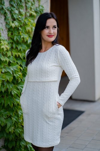Svetríkové šaty na dojčenie rovné – biele