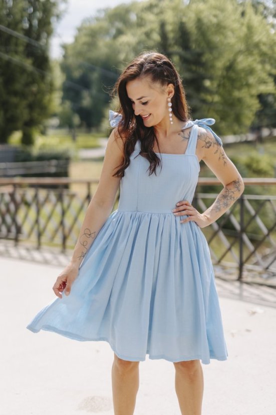 Ľanové šaty "Aurela romantika" - baby blue