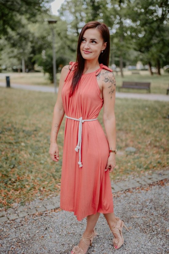 Bambusové šaty na dojčenie – marhuľková - Veľkosť: UNI, Dĺžka: MIDI