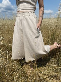 Ľanové 3/4 široké nohavice - rôzne farby