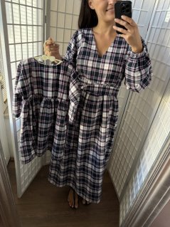 Šaty "Boho Flanel" MAMA A DCÉRA - modro-ružové kocky