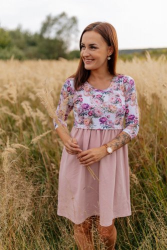 Teplákové šaty na dojčenie - MAMA a DCÉRA – staroružové pivonky