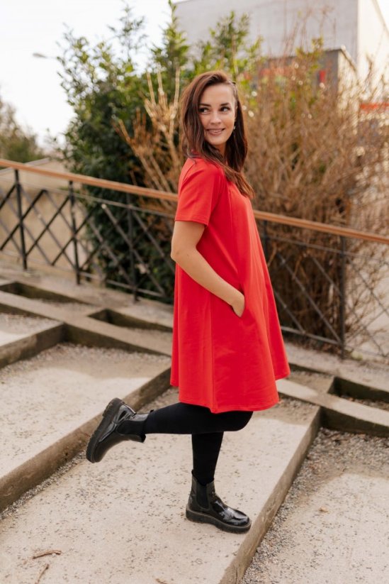 Ačkové oversize šaty MAMA a DCÉRA – červené - Veľkosť: XS/S