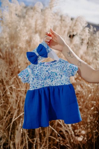 Detské mušelínové šaty  - modré - Veľkosť detské oblečenie: 80-86
