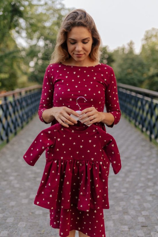 MIDI teplákové šaty MAMA a DCÉRA – zlaté srdiečka na bordovej