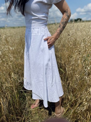 Ľanové široké nohavice - biele