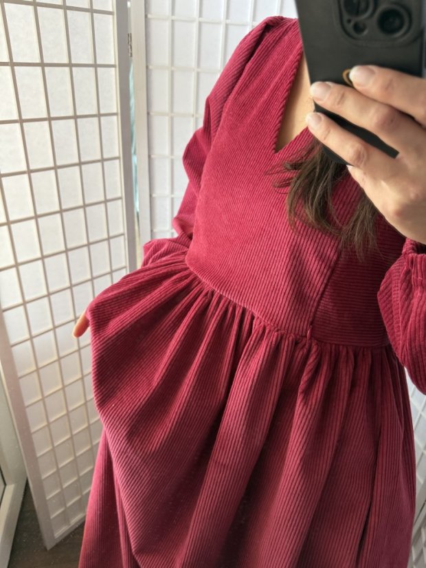 Menčestrové šaty BASIC - MAMA A DCÉRA - bordová
