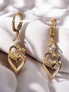 Kamienkové náušnice - zlaté srdiečka