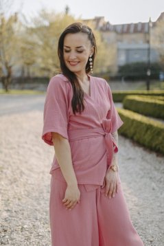 Krátke mušelínové kimono - tmavá staroružová