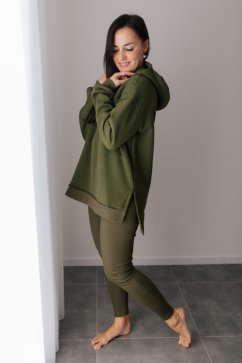 ELARA SET – asymetrická mikina & rebrované legíny - khaki zelená
