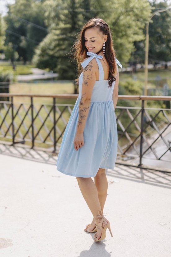 Ľanové šaty "Aurela romantika" - baby blue