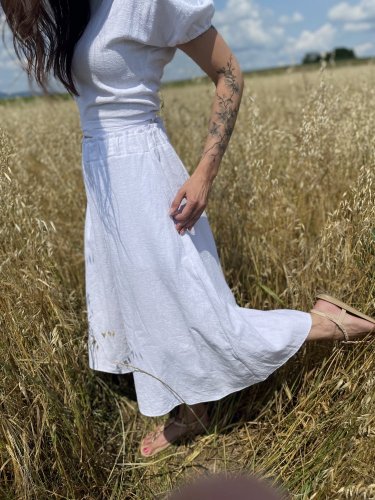 Ľanové široké nohavice - biele - Farba: Biela, Veľkosť: M/L