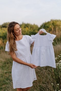 Ľanové  krátke šaty - MAMA A DCÉRA – rôzne farby