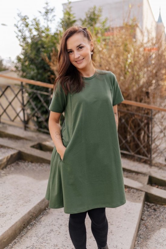 Ačkové oversize šaty MAMA a DCÉRA – army green - Veľkosť: XL/2XL