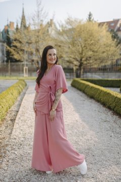 Luxusný mušelínový kimono set - tmavá staroružová