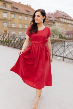 Maxi BOHO mušelínové šaty - tmavočervené
