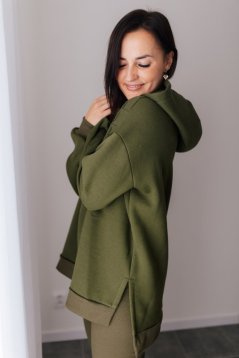 Asymetrická teplá mikina – khaki zelená