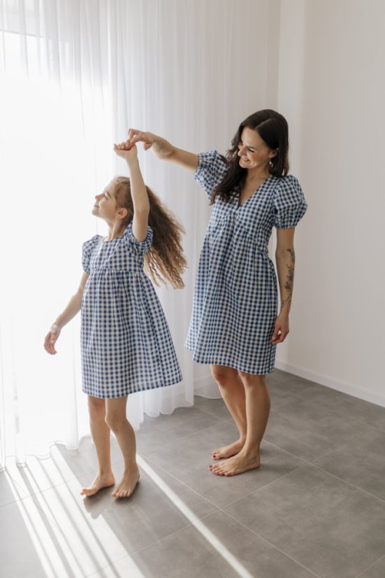 Bavlnené šaty "Tartana" - MAMA A DCÉRA – modré