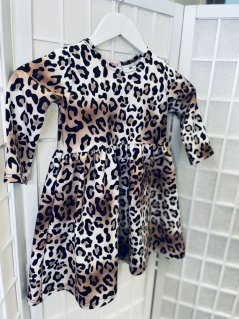 Dievčenské šaty s nazberanou sukňou - leopard