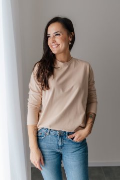 Bavlnené oversize predĺžené tričko - béžové