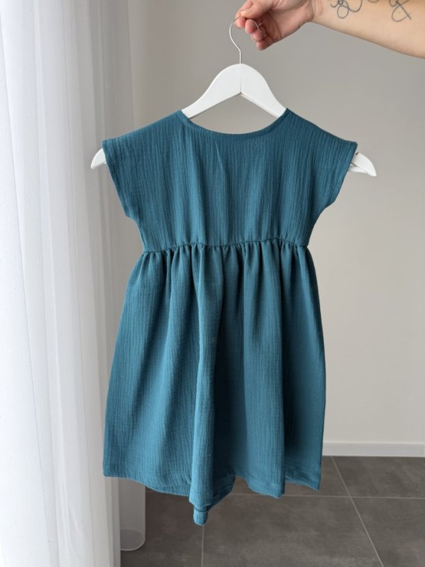 Maxi BOHO mušelínové šaty - MAMA A DCÉRA - petrolejová