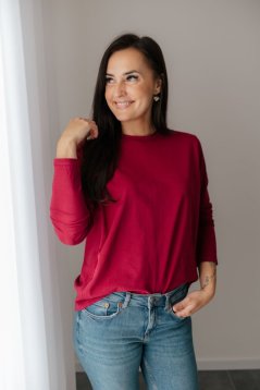 Bavlnené oversize predĺžené tričko - bordové