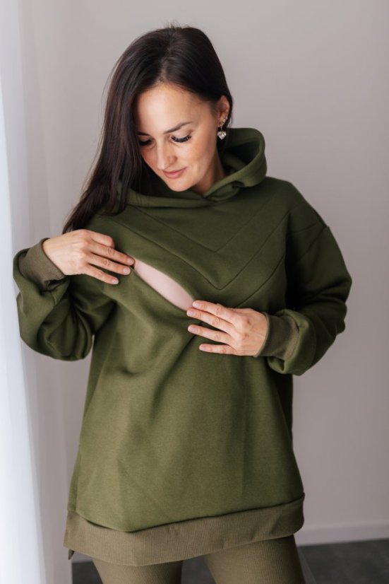 ELARA SET – asymetrická mikina & rebrované legíny - khaki zelená