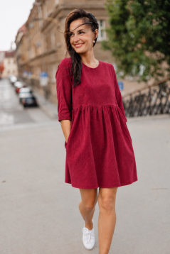 Menčestrové šaty BASIC - bordová